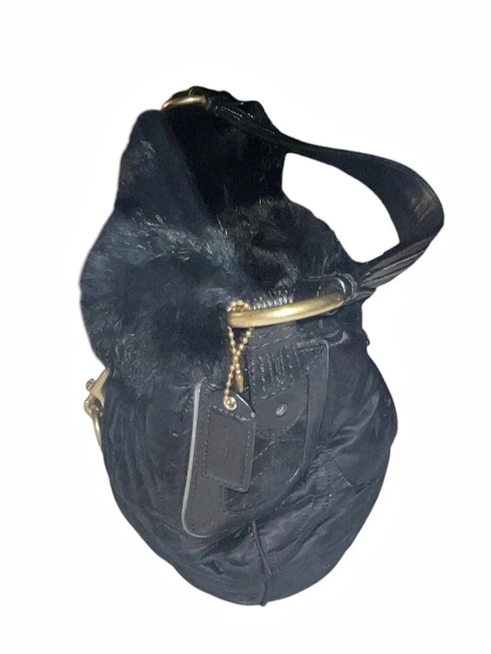 Coach Soho Ski Quilted Nylon and Rabbit Fur Hobo Bag Rabbit Fur Hobo Bag Black - Picture 4 of 6